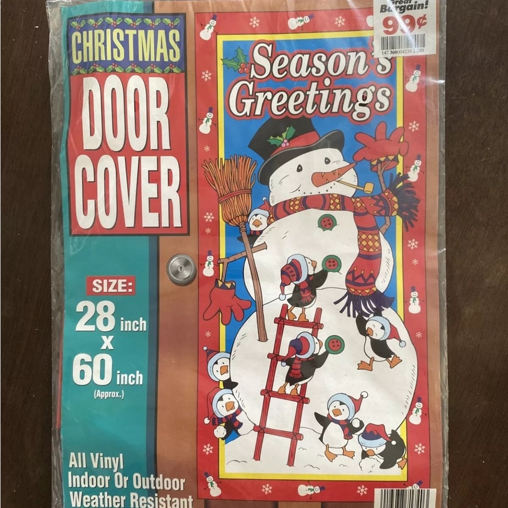 Vntg Tony Seasons Greetings Door Cover 28’’x60" Vinyl 7174 Holiday Decor Snowman